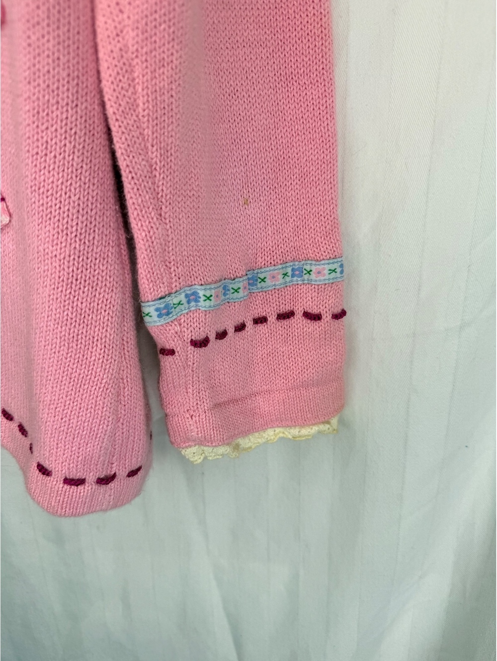 1990s Storybook Knits Pink Bow Cardigan Sweater - Picture 8 of 10
